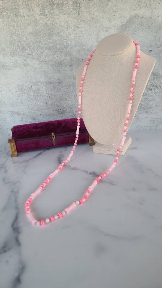 Vintage Pink Plastic Beaded Necklace