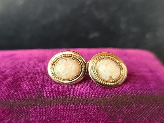 Amco 14K Gold Filled Floating Opal Screwback Earrings Vintage View 3