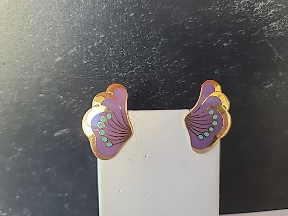 Vintage Laurel Burch Peony Stud Earrings - image 2