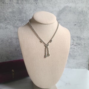Vintage Clear Rhinestone Silver Tone Metal Pendant Necklace