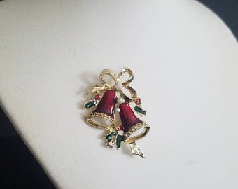 Christmas Bells Vintage Brooch, Holiday Jewelry, Gifts for Her