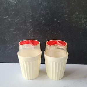 Vintage Red And White Plastic Salt And Pepper Shakers, READ Fair