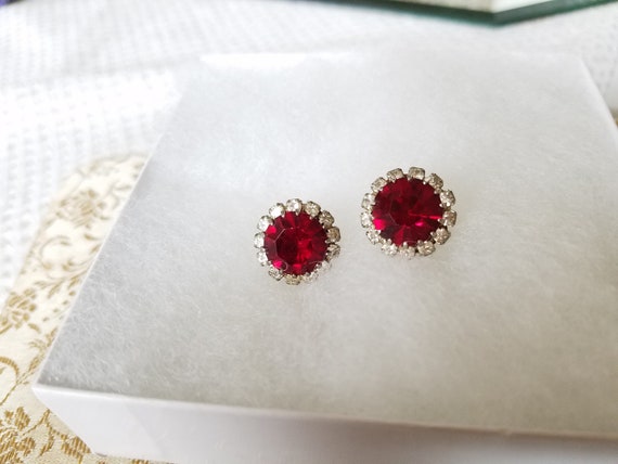 Vintage Red Ice Glam Earrings, Ruby, Diamond, Hol… - image 6