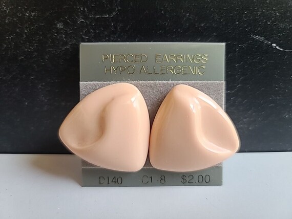 Peach Triangular Plastic Stud Earrings Vintage NOS - image 2