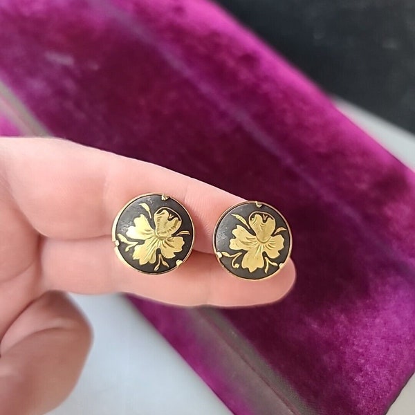 Vintage Damascene Floral Clip-on Earrings