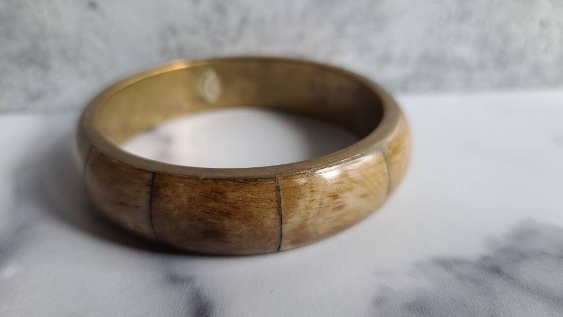 Gara Danielle Bone and Brass Bangle Bracelet Etsy