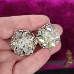 Vintage Floral Aurora Borealis Crystal Clip-on Earrings