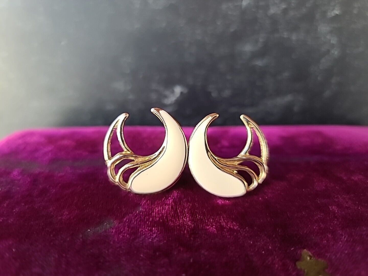 Rare Antique clip-on Earrings with Enamel Work.  Elizabeth Gage Enamel Pearl 18K Gold Silver Insect Intaglio  main image 2