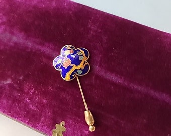 Vintage Cloisonne Blue Floral Stick Pin