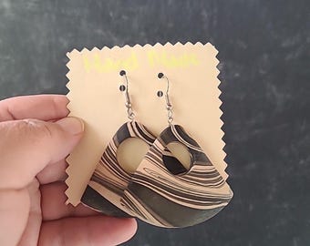 Bohemian Wooden Triangular Shaped Dangling Earrings Vintage NOS