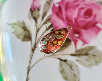 Cloisonne Floral Double-Sided Puffed Pendant