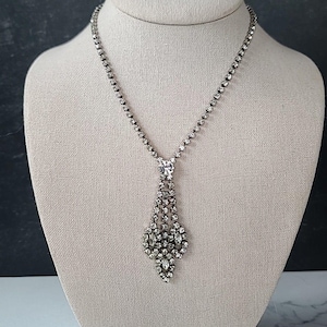 Prong Set Clear Rhinestone Adjustable Choker Necklace, Vintage Costume Jewelry