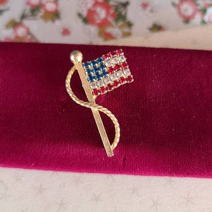 American Flag Rhinestone Brooch