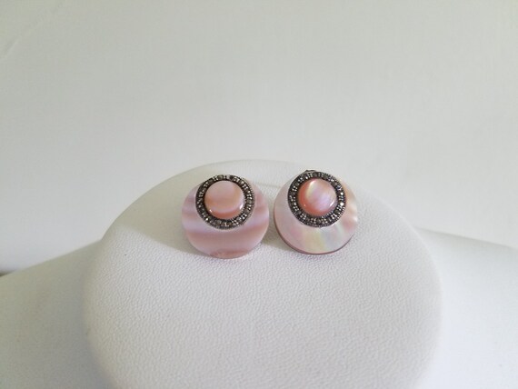 Vintage Pink Shell and Silver 925 Stud Earrings - image 5