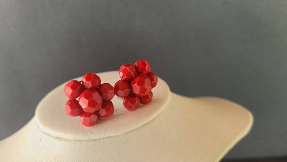 Cherry Cluster Beaded Western Germany Clip-on Ear… - image 6