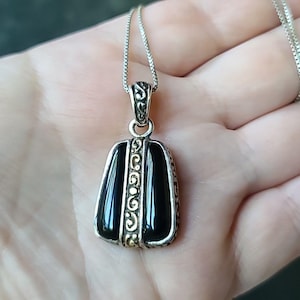 925 Sterling Silver Black Onyx Swirl Pendant Necklace Vintage
