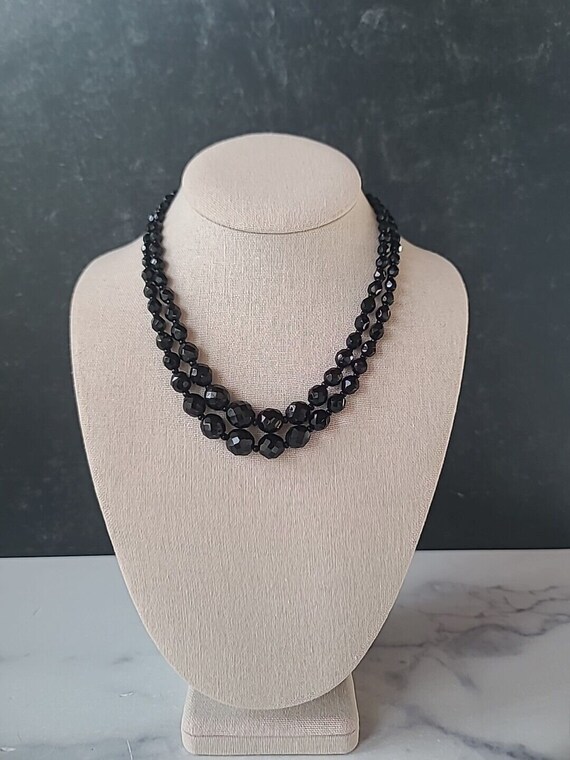 Faceted Black Glass Double Stranded Beaded Neckla… - image 1