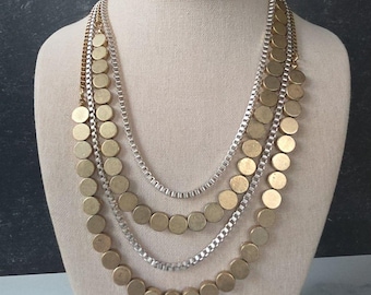 Collar ajustable de varias hebras de metal bicolor, bisutería vintage.