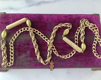 Collier Double Rang Vintage Doré Avec Cabochon Et Pierres Vertes - Occasion, Excellent état