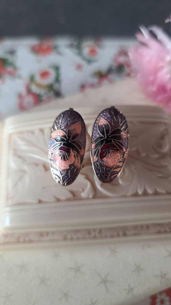 Cloisonne Floral Pierced Earrings - image 4
