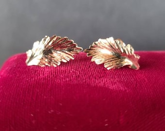14K Gold Feather Stud Earrings