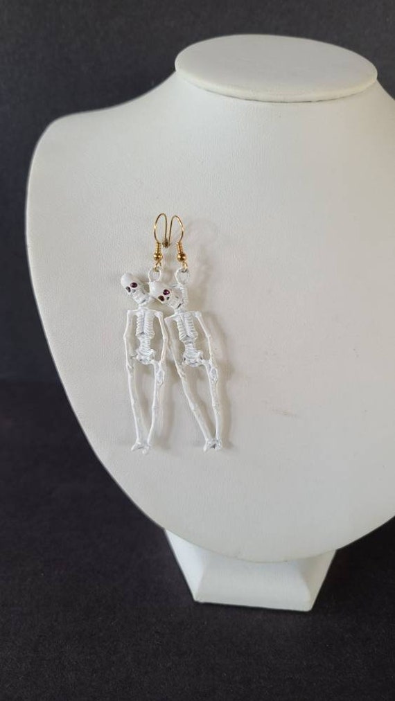 Skeleton Dangling Earrings, Vintage Halloween Jewe