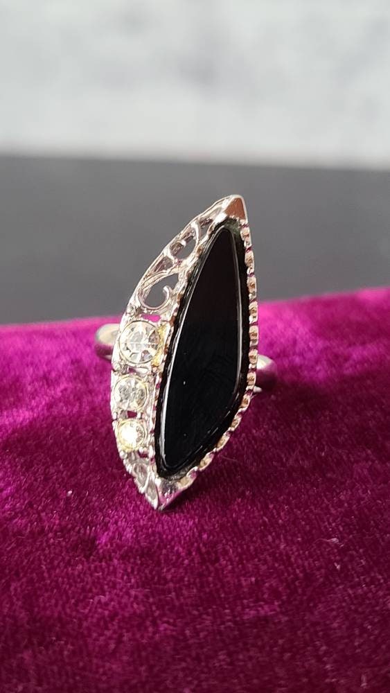Vintage Emmons Black Rhinestone Adjustable Ring - Etsy