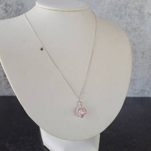 Vintage 925 Caged Pink Beaded Pendant Necklace