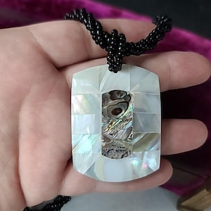Beaded Abalone Shell Pendant Statement Necklace Vintage