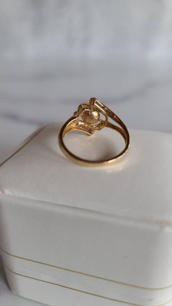 10K Gold Pearl and Diamond Bypass Ring - image 8