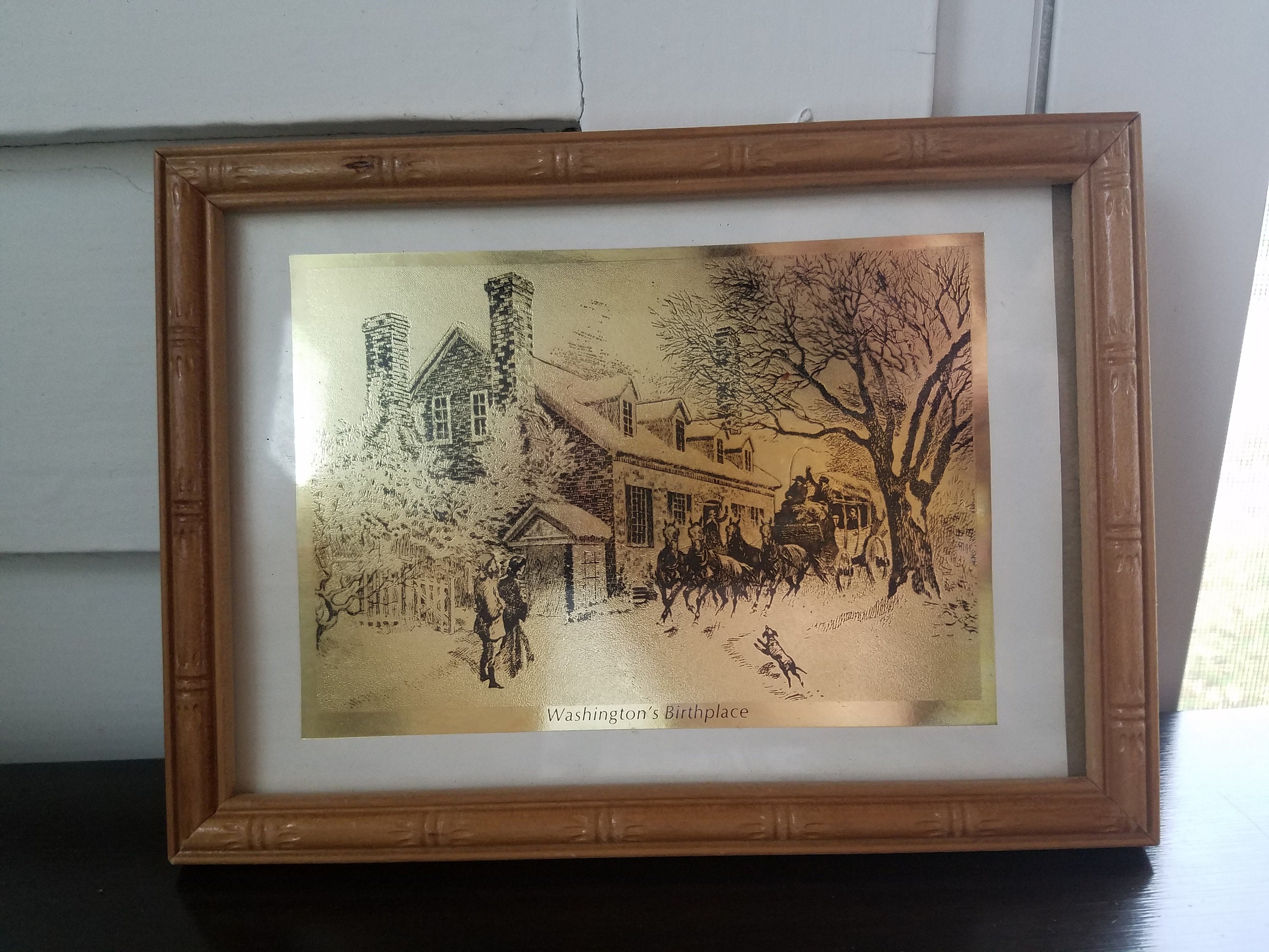 Vintage Gold Etched Foil Art of Washington's Birthplace Etsy