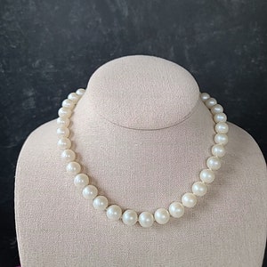 Vintage Faux Pearl Beaded Choker And Rhinestone Clasp Necklace