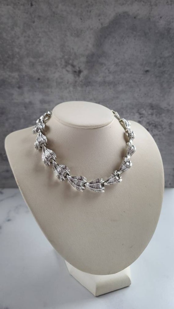 Coro Silver Leaf Link Necklace