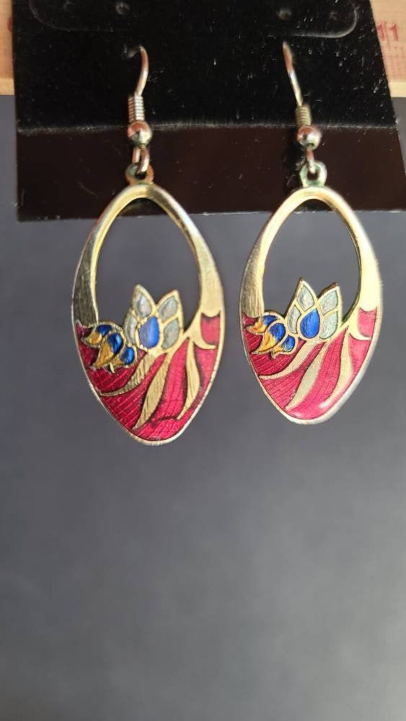 Cloisonne Cutout Floral Dangling Earrings