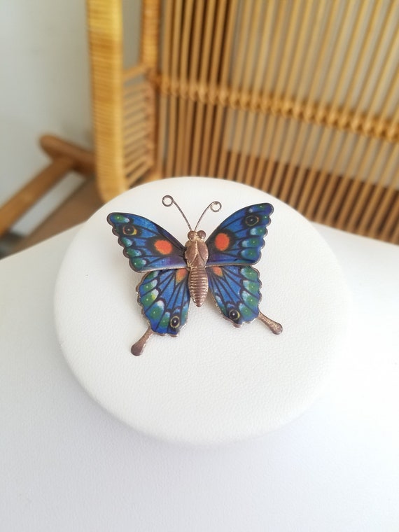 Vintage Blue Green Orange Resin Butterfly Brooch/… - image 4