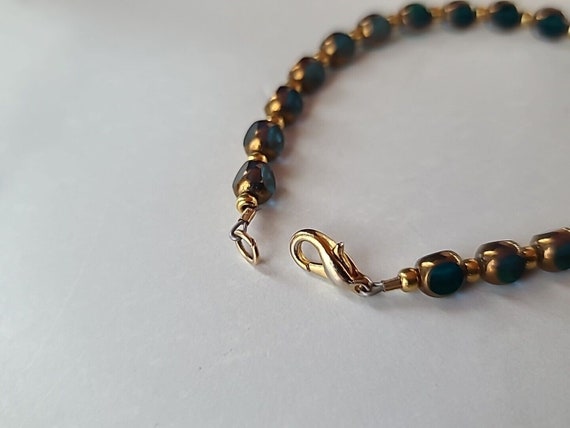 Vintage Blue/Aqua Glass And Gold Tone Metal Beade… - image 8