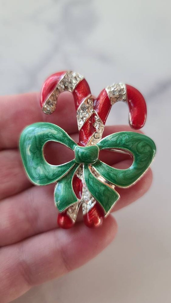 Double Candy Cane Bow Brooch - image 3