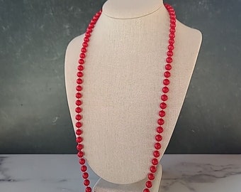 Vintage Red Plastic Beaded Necklace