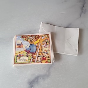 Juego de 12 mini tarjetas de notas de Main Street Press "Recogiendo manzanas", 1994, LEER
