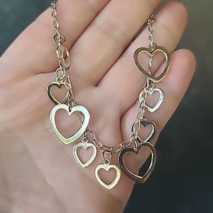 925 Sterling Silver Heart Charm Chain Bracelet Vintage