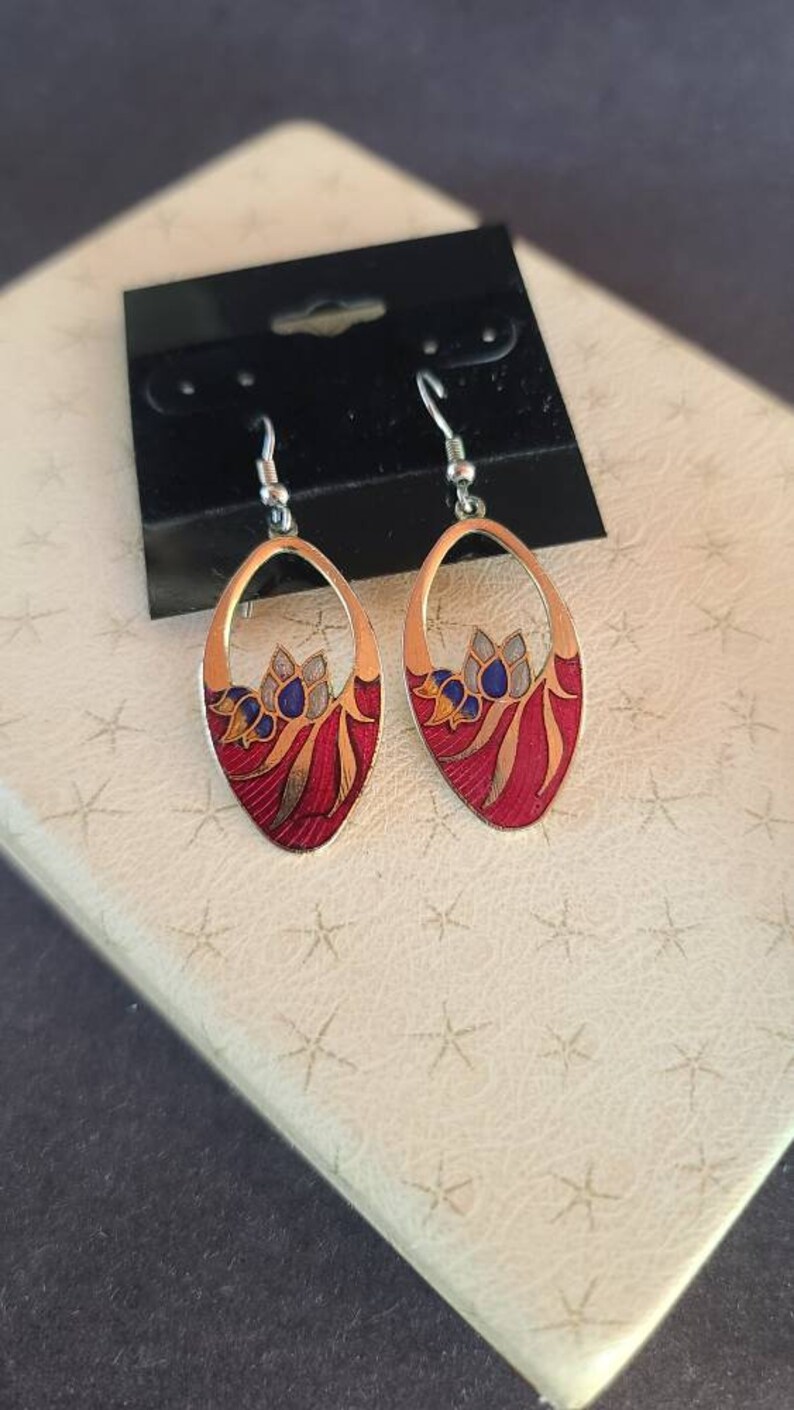 Cloisonne Cutout Floral Dangling Earrings