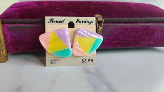 Pastel Plastic Triangular Stud Earrings - image 1