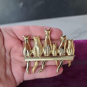 AJC Articulated Cats With Tails Gold Tone Brooch Vintage, READ!!