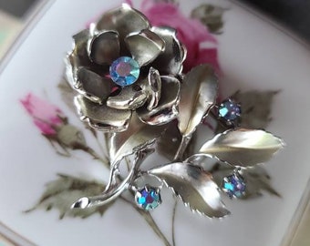 Broche Vintage En Argent Sterling – Fleur De Cornouiller Sculptée – Signée NY – Bijou Ancien