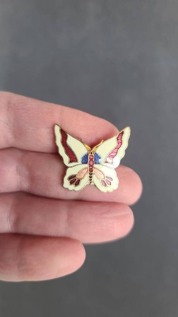 Vintage Cloisonne Butterfly Brooch - image 4