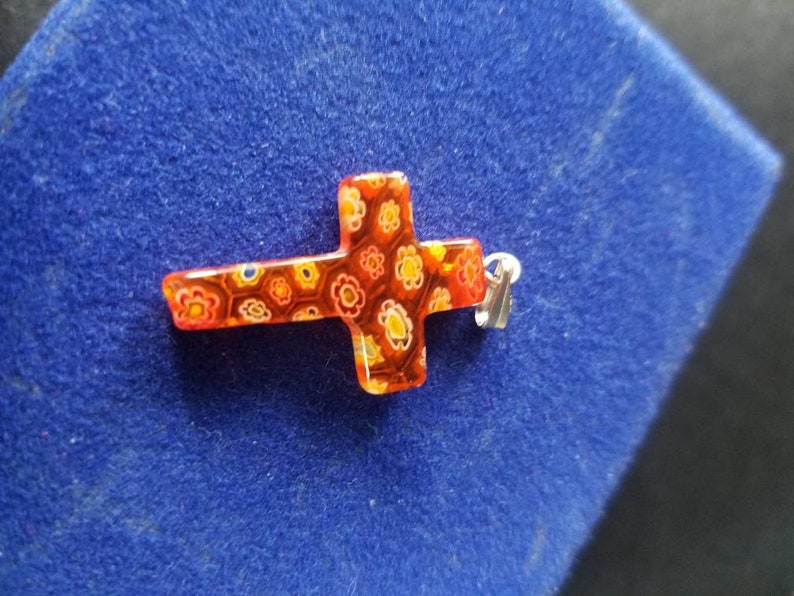 Millefiori Burnt Orange Cross Pendant