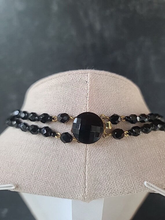 Faceted Black Glass Double Stranded Beaded Neckla… - image 4