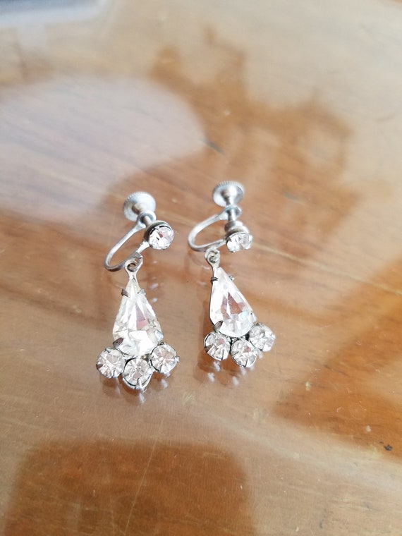 Clear Rhinestone Dangling Drop Screwback Earrings - image 5