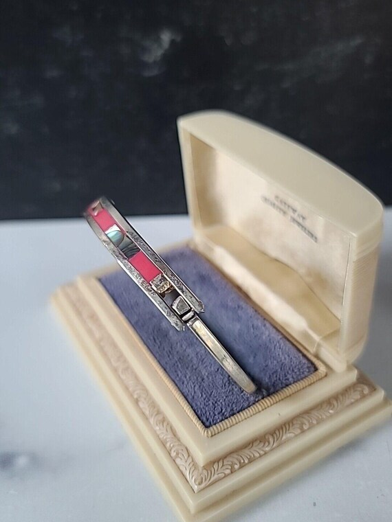 Abalone Shell Hinged Bangle Bracelet Vintage - image 3