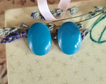 Blue Oval Metal Clip-on Earrings